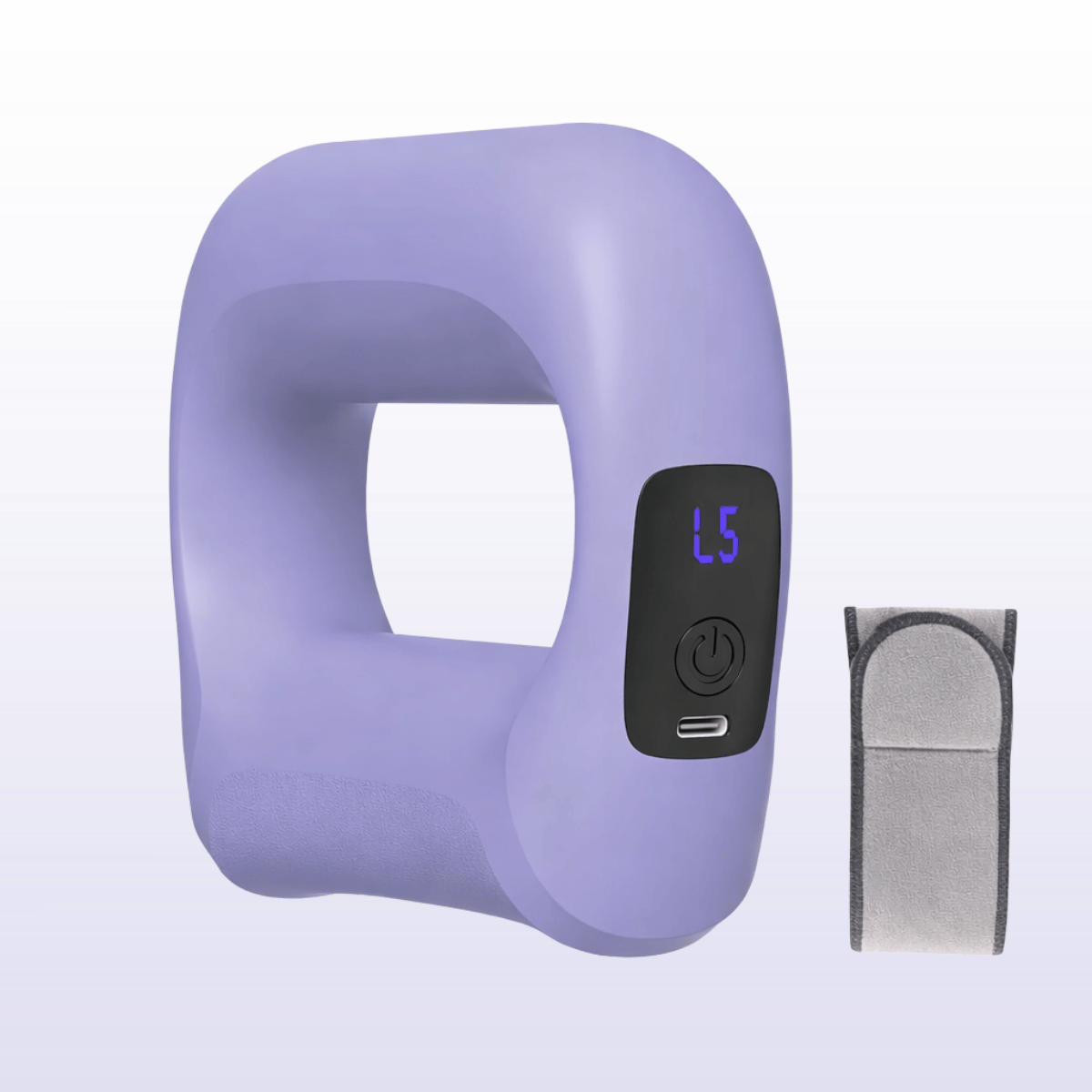 Purple electronic device with digital display on a white background