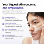 Woman applying a face mask with text about skin concerns and a solution.