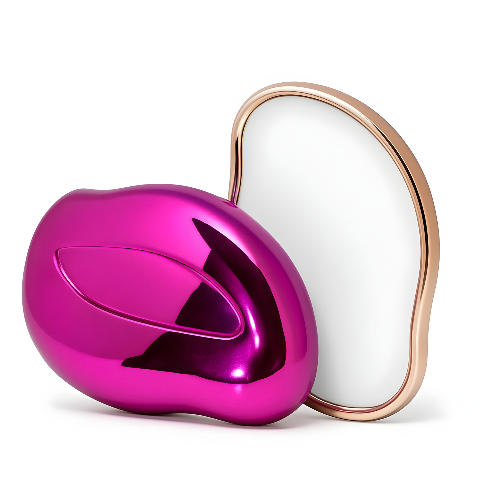 Pink and white heart-shaped hair remover on a white background