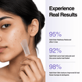 Woman using a skincare product with text on real results on the right