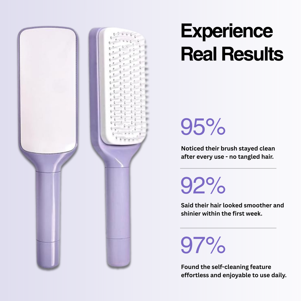 Two hairbrushes with statistics on a light purple background
