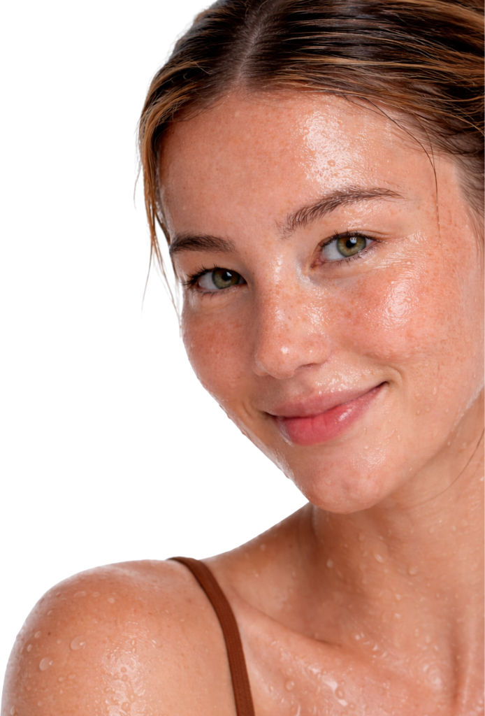Woman with a close-up of her face on a white background