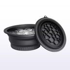 Black collapsible ice bucket with textured lid on a white background