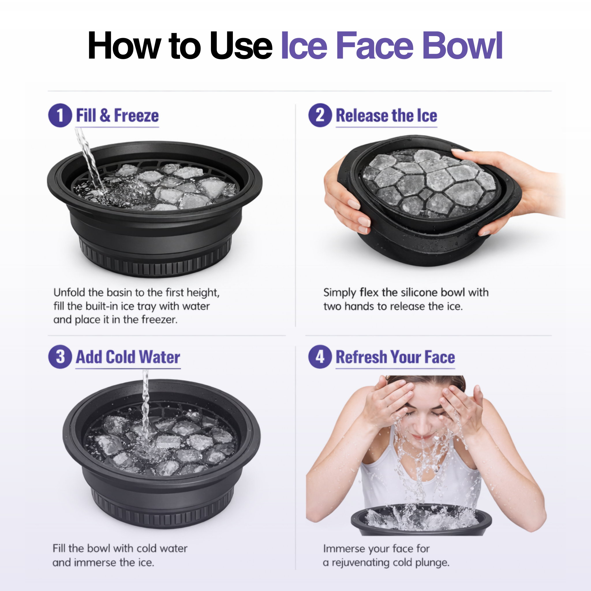Instructions on how to use an ice face bowl with images and text.